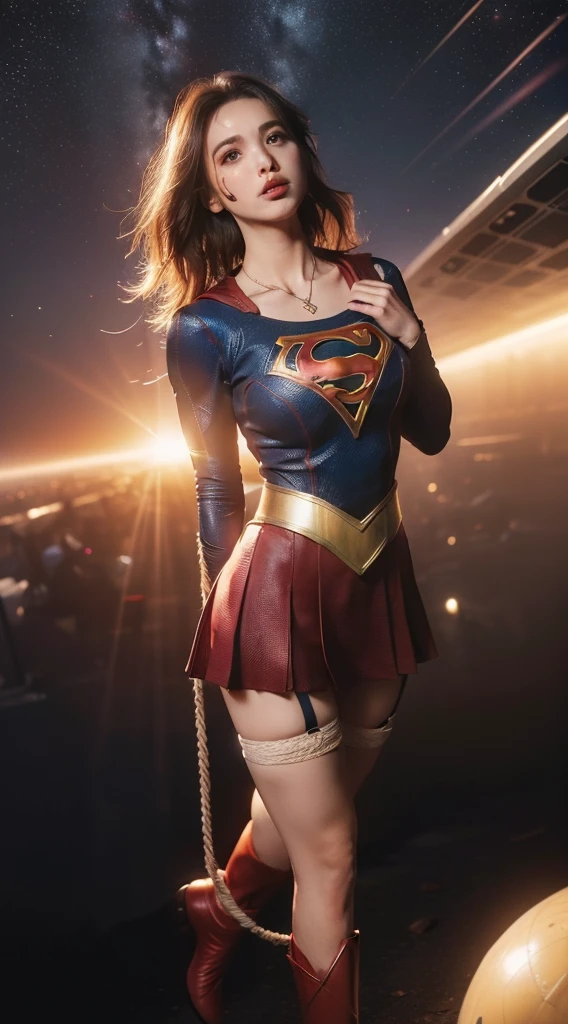 ((SUPERGIRL está em uma nave espacial no espaço sideral)), (Supergirl está usando salto alto stiletto) ((SUPERGIRL ESTÁ USANDO UM ARNÊS DE CABEÇA COM MORDAÇA DE BOLA)), ((SUPERHEROÍNA SUPERGIRL, Posição fraca, na ponta dos pés)), (SUPERGIRL está suada em todo o seu corpo), (Supergirl está chorando muito). ((SUPERGIRL tem cabelo loiro, ela tem cabelo longo)), ((SUPERGIRL está usando um cinto de liga Fishnet)), ((SUPERGIRL está usando um colar de metal grosso em torno de seu pescoço )), (Suas roupas são imorais, suas roupas são indecentes, suas roupas estão apertadas), ((Shibari, braços atrás das costas:1.4)), ((mãos nas costas)), ((Restrição de corda)), ((Restrição inevitável com cordas)), (obra-prima, melhor qualidade) 1.5, 1 garota, sozinho, (Sensual, mulher bonita, rosto perfeito, olhos perfeitos) corpo inteiro, ((Rosto de alta definição)), (((SUPERGIRL é velha e gorda, ela usa calcinha vermelha rendada, ela esta babando, Lágrimas escorrem do seu rosto))).