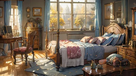(((masterpiece))), (((best quality))), A magical dorm bedroom, vintage interior