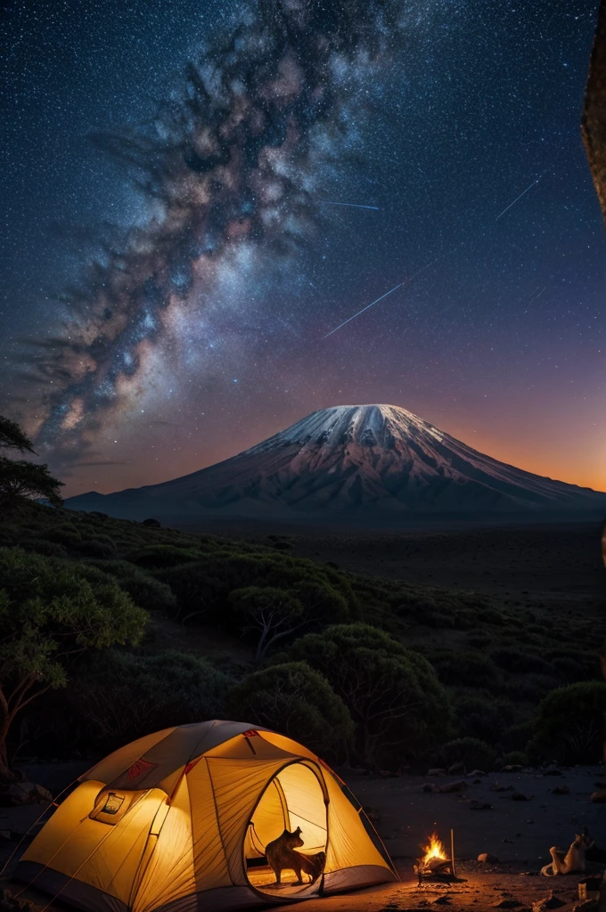 Stellen Sie sich vor, Sie campen alleine auf dem Kilimandscharo, umgeben von der historischen Schönheit der Natur, sich wie in der Zeit der Dinosaurier fühlen. Vom Gipfel, Sie und Ihr Hund beobachten einen feurig roten Sonnenuntergang. Eine Gruppe Giraffen kommt so nah heran, dass man sie berühren möchte. in der Nacht, unter einem Himmel voller tausender Sterne, es fühlt sich an, als würde das Universum zu dir sprechen. Uff, das ist der sexieste Traum, den ich mir vorstellen kann