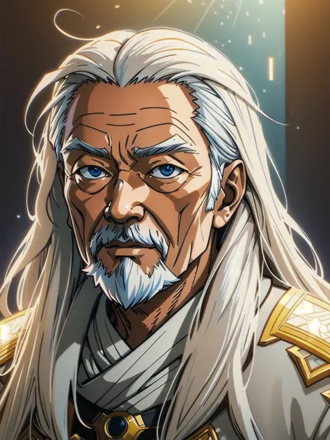1 old man,anime version,full long white hair highly intricate detailed, light and shadow effects, intricate, highly detailed, di...