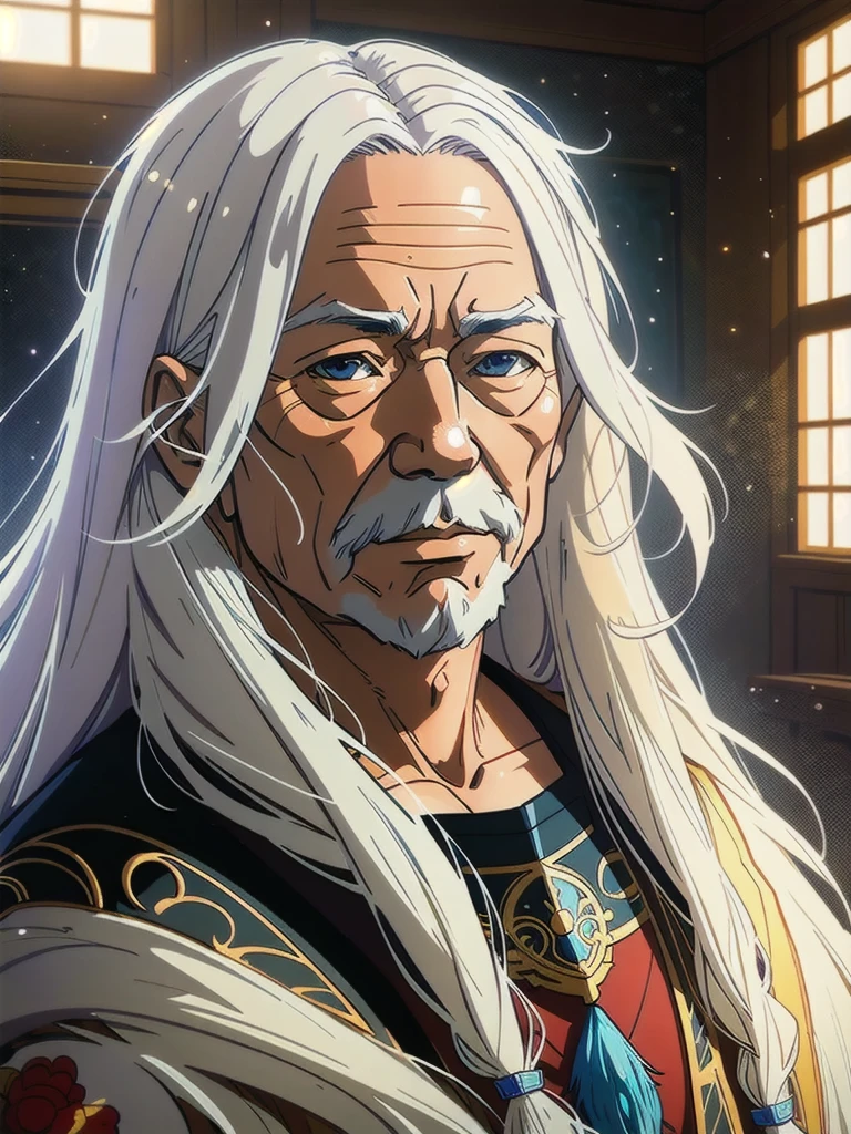 1 velho,versão anime,full long white hair highly Intrincado detailed, Efeitos de luz e sombra, Intrincado, Altamente detalhado, pintura digital, estação de arte, arte conceitual, suave, foco nitído, ilustração, arte digital avançada de anime, iluminação atmosférica, rosto detalhado, 8 mil, sede, estação de arte, por Makoto Shinkai, Stanley Artgerm Lau, WLOP, rossdraws”