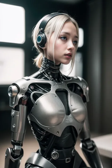 Complex 3D rendering、Beautiful porcelain profile female android face ultra detailed, cyborg, robotic paRts, 150mm, Beautiful stu...