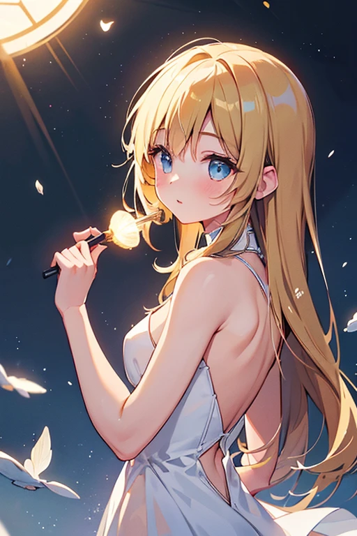 (Masterpiece:1.2), Best Quality, (illustration:1.2), (ultra detailed), hyper details, (delicate detailed), (intricate details), (cinematic light, Best Quality Backlights), Delete line, soloist, perfect body, (1 girl), She was like April sky, Sunrise in her eyes,  of light, Shining star, Fire in her heart, Brightest day, Melting snow, Breaking through the chill, (make up), High contrast, (better lighting, an extremely created and beautiful), (cinematic light), showy,