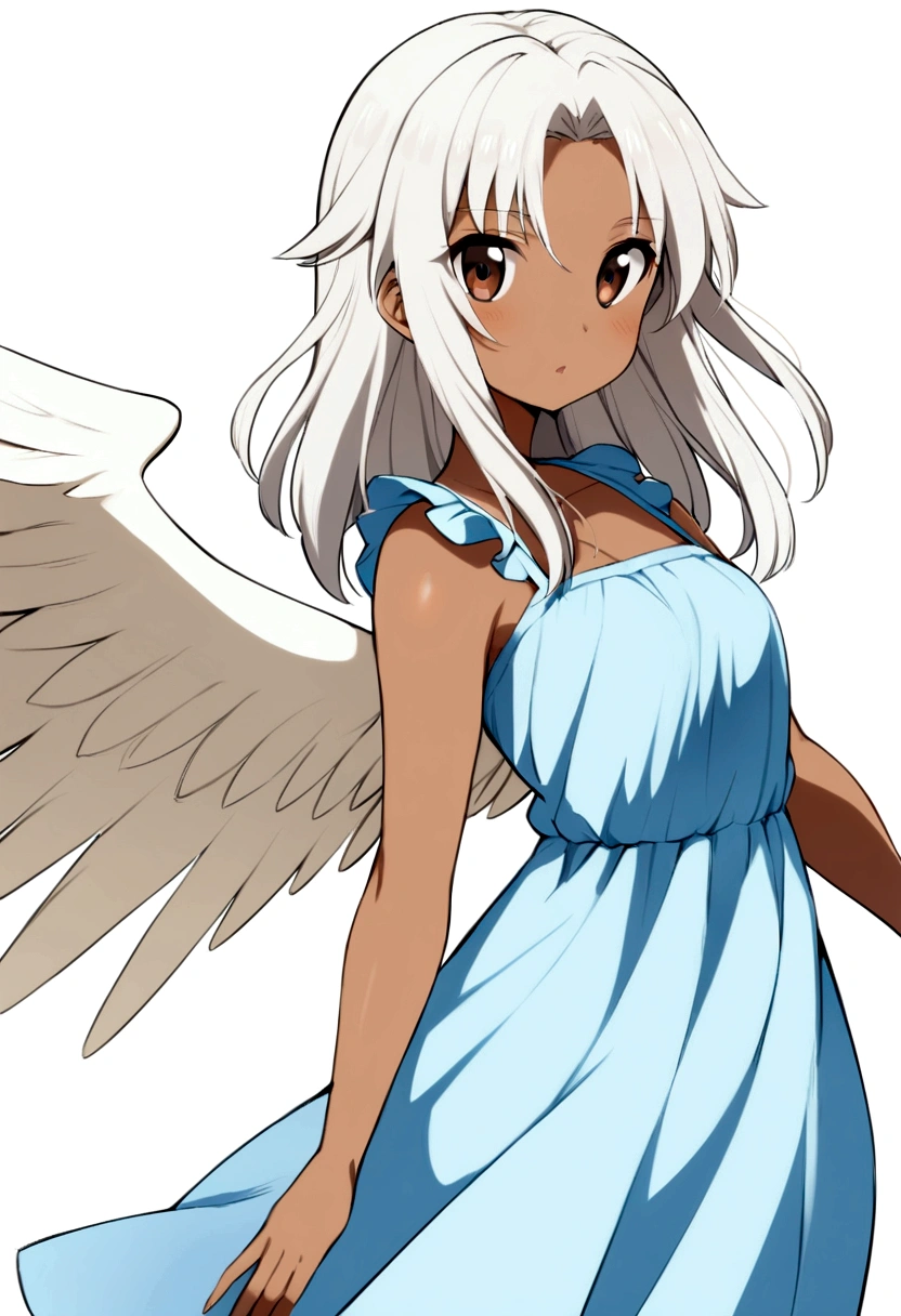 Anime girl age 17, curvy, long white hair, tan skin, brown eyes - SeaArt AI