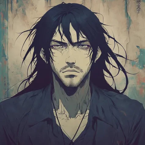 anime sombrio, man with long hair