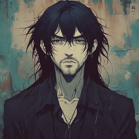 anime sombrio, man with long hair, gotic clothes