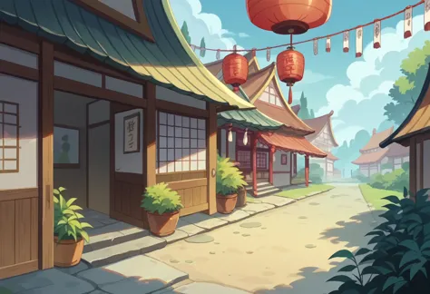 japanese village, scenery, anime screencap, no people,best quality