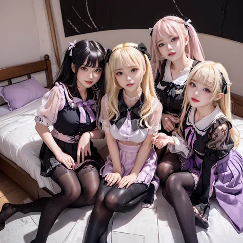8K resolution, surreal, Super detailed, high quality, perfect anatomy, perfect proportion, 
((((((A group photo in bedroom at mi...