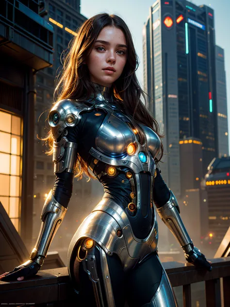beautiful detailed young cyborg girl:1.2, (highly detailed futuristic cityscape:1.2),  (scifi:1.2), professional portrait photog...