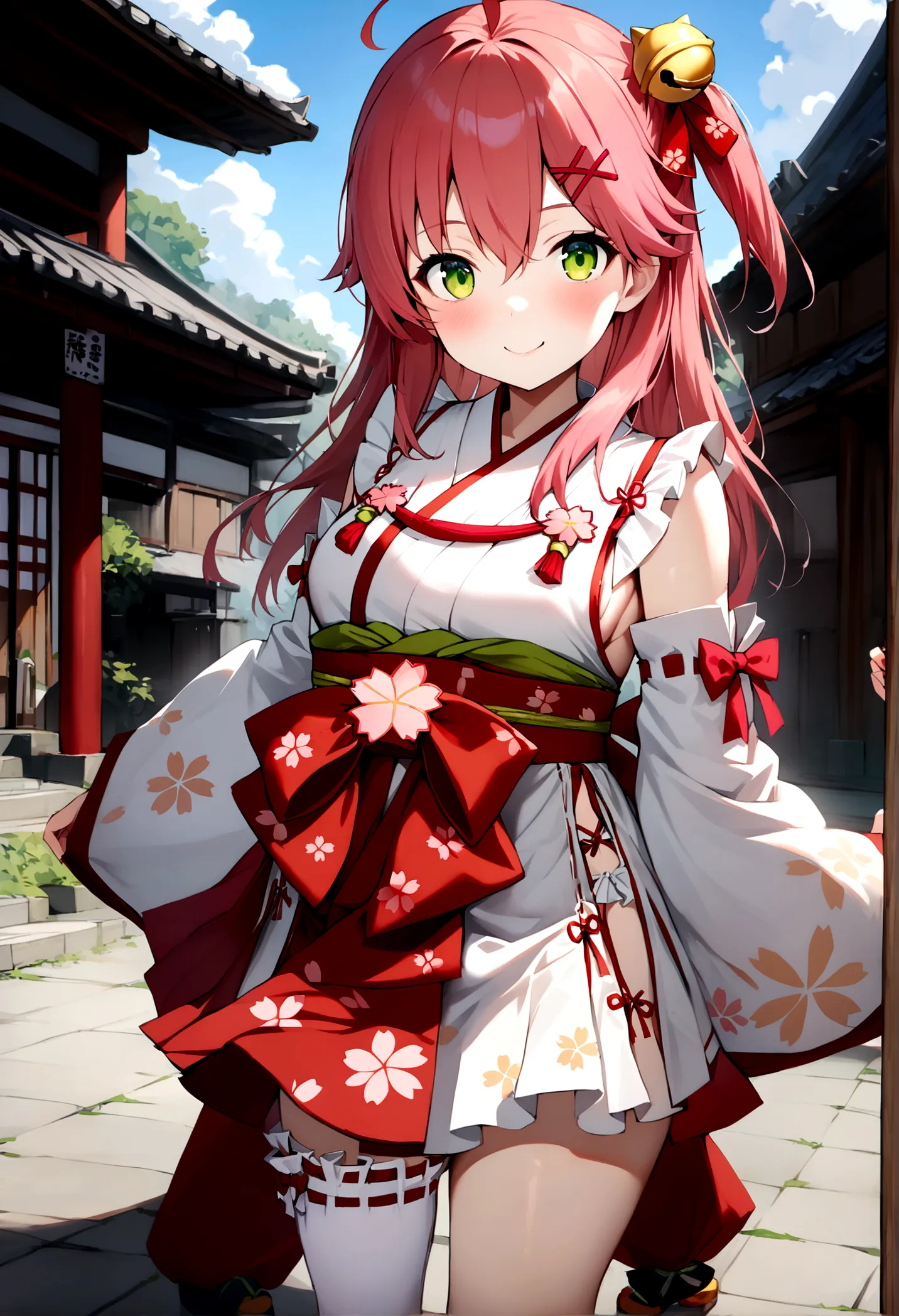 ((masterpiece,highest quality)),one girl, day, kimono, view your viewers, recall, outdoor, are standing, miko 1, sakura miko, gr...