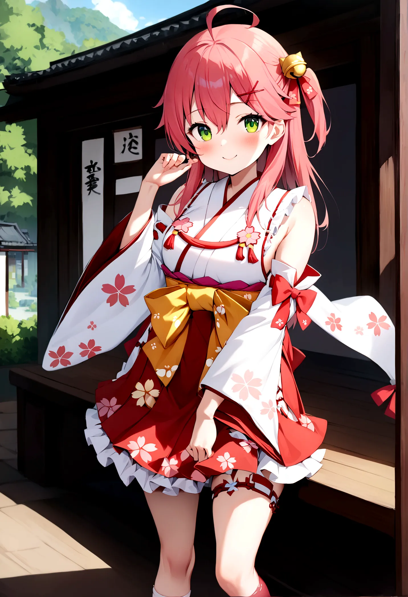 ((masterpiece,highest quality)),one girl, day, kimono, view your viewers, recall, outdoor, are standing, miko 1, sakura miko, gr...