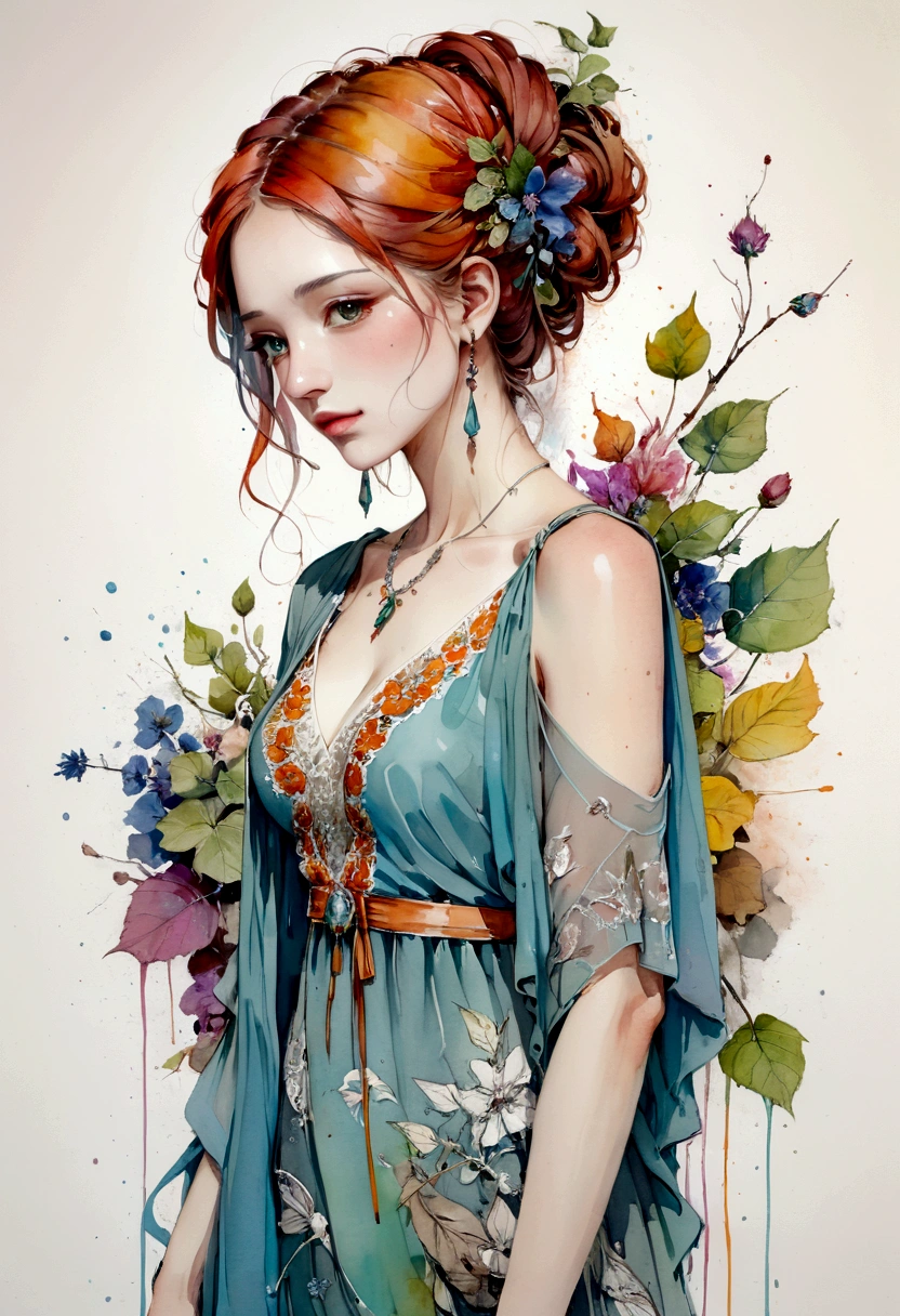 一幅身着彩色连衣裙的女子画, 卡恩·格里菲斯 (Carne Griffiths) 的水粉画, Pinterest, 具象艺术, 混合媒体, 水彩, 女性化