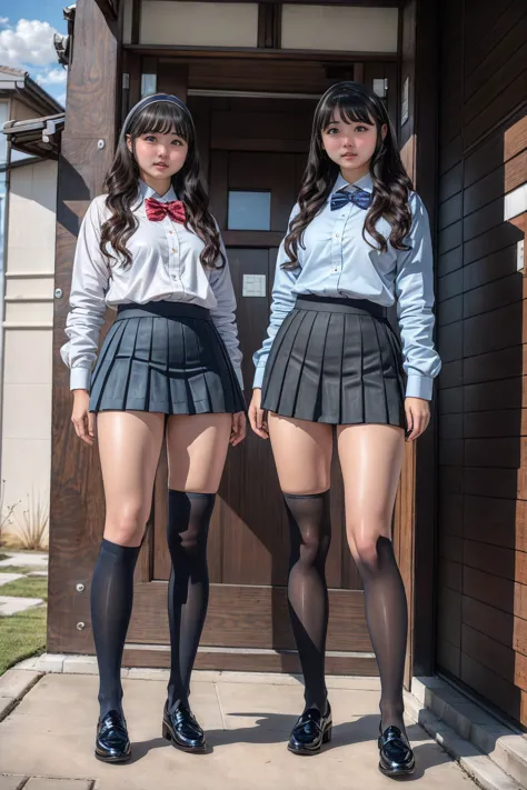 Ultra-high resolution, Realistic, Very detailed, Golden Ratio, Highest quality, (女子高校生2人がこちらを向いてAre standing全身ショット), Japanese hi...