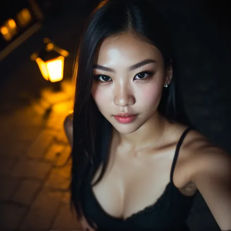 (selfie, top view: 1.4), (straight half of the body: 1.4), RAW UHD portrait photo of a 24-year-old asian blonde (sexy-eyed woman...