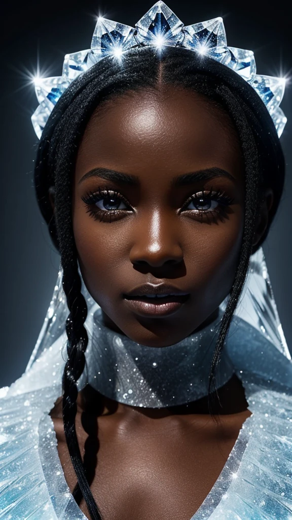 


A beautiful dark-skinned black girl, with black hair, dark eyes beautiful eyelashes perfect highlighting your eyes , shaped like an ice crystal, the result of your relationship with the icy element. Her dark skin and piercing eyes reflect her power and her leadership role among the Ice Warriors.



