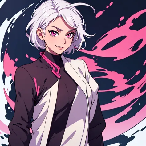 short white hair, highres, high resolution, masterpiece, wide dark pink eyes, looking right, looking towards the right, looking ...