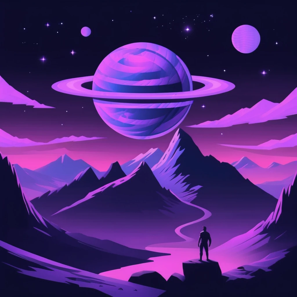 a purple planet behind a mountain