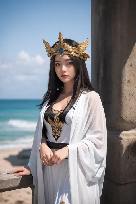 1 girl dressed as the god of olympus apollo