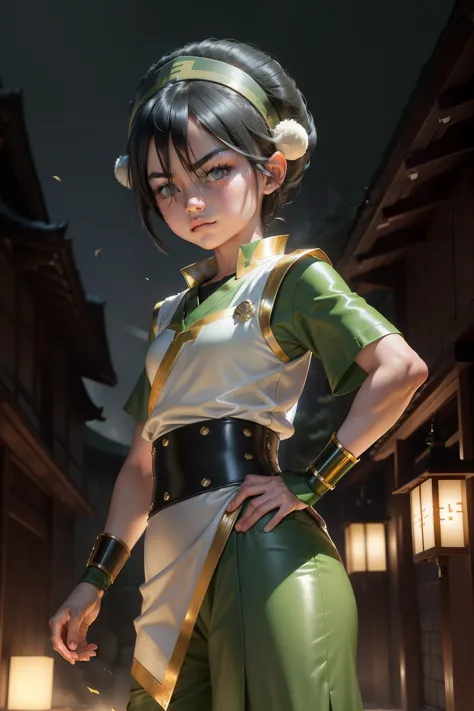 Ultra detailed ,beautiful  , delicada ,Toph beifong , 10 year old  girl ,japonese  girl ,1girl , flat  chest , green  clothes , ...