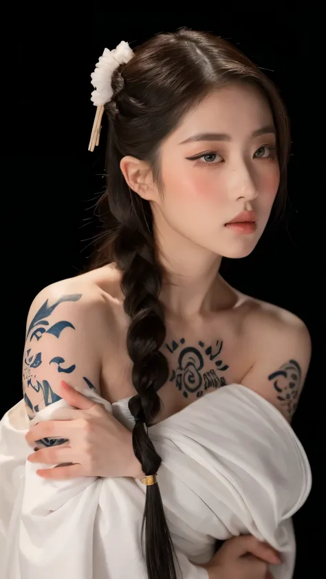 ((best quality, 8k, masterpiece :1.3)), sharp focus :1.2,   beautiful girl_geisha,   ((big breasts:1,7)),  slender abs:1,2,  tat...