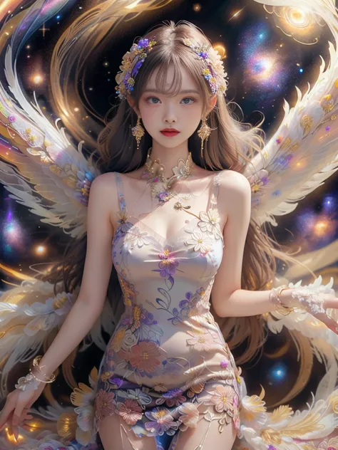 4k ultra hd, masterpiece, girl, nice face, fine grain, detailed lips,(((whitening 1.5))) flower fairy girl, big wings, transpare...