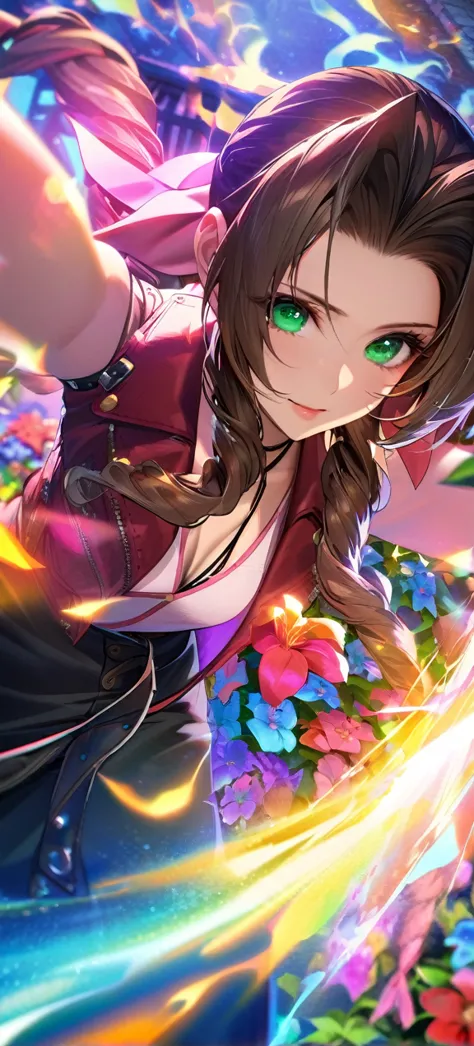 Symetrical,absurdres, highres, ultra detailed, HDR, masterpiece, extremely detailed face and eyes, aerith gainsborough ,final fa...