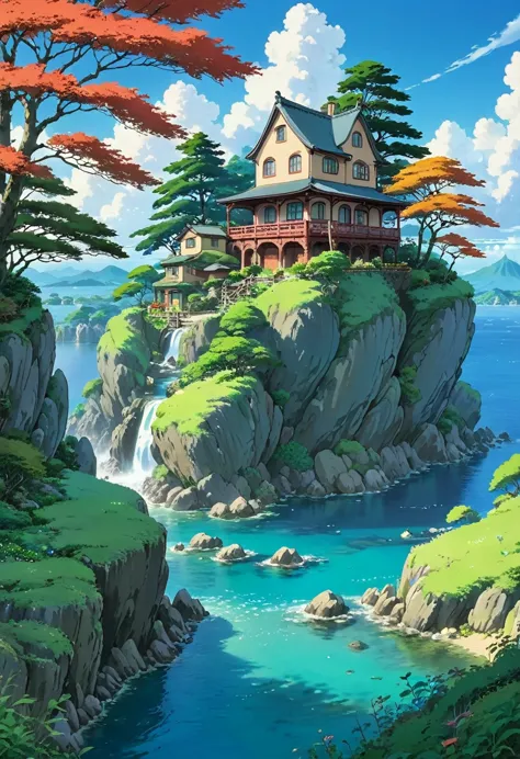 stunning natural scenery. studio ghibli style