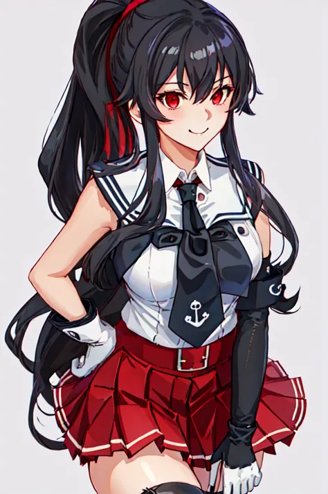 best quality, masterpiece, highres, solo, {yahagi_kantaicollection:1.15}, long_hair, black_hair, ponytail, red_eyes, sidelocks, ...