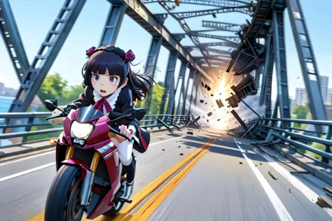  (ruri gokou), 1 girl, alone, girl, Hime cut, Gothic Lolita, Lolita Fashion, head band, 
BREAK
fleeingBridge,fleeing on bridge,c...