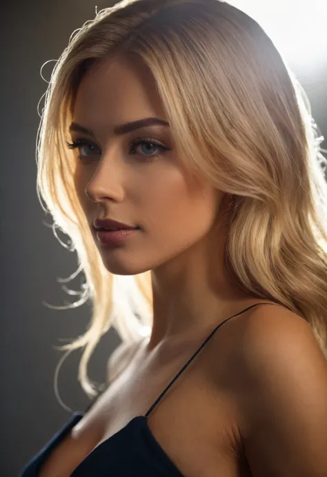 (Photorealistic.Uhd.masterpiece) studio shot. silhouette ultra hot gorgeous European woman silhouette. Age 23. Blonde hair. Back...