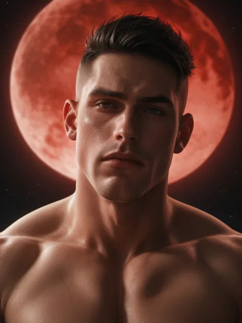 score_9, score_8_above, (1man), A naked muscle male, mature male, footballer body type, sorcerer, sorcerer clothing, blood moon,...