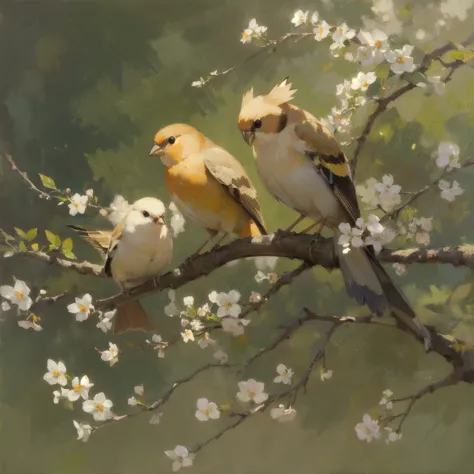 realistic, (best quality, masterpiece:1.3),Finch, branch,still_life, nature light