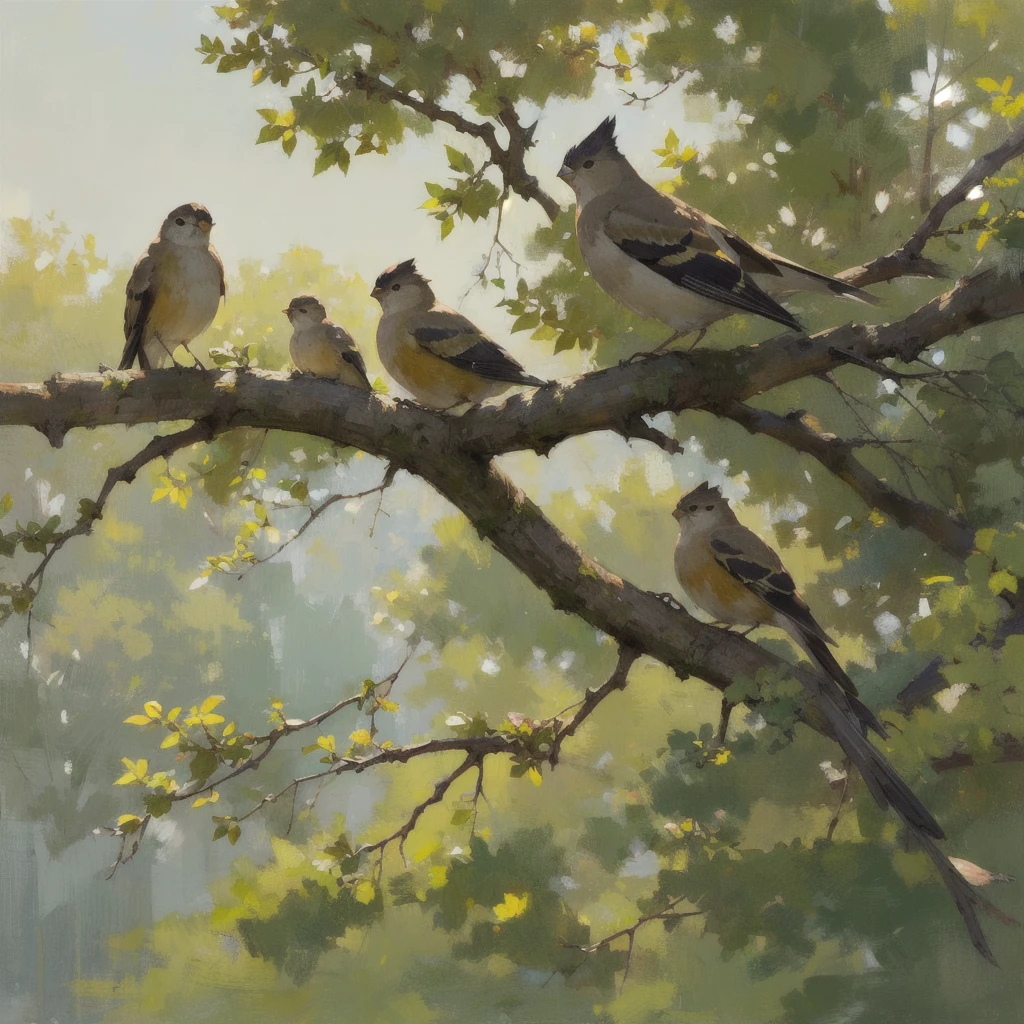 realistic, (best quality, masterpiece:1.3),Finch, branch,still_life, nature light