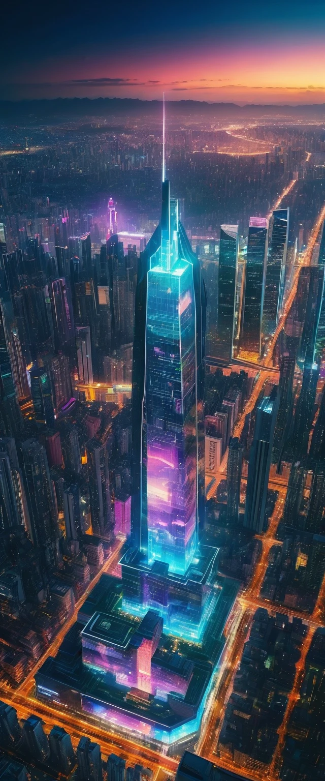 höchste Qualität,(Meisterwerk:1.2),ultrahohe Auflösung,Rohfarbfotos,8K,weite Landschaftsfotografie,Realistische Fotos,Aufwendige Fotos,Nachtansicht vom Himmel,Cyberpunk City,Wolkenkratzer,Projiziertes Hologramm,Tiefe der geschriebenen Grenze,breites Licht,Geringer Kontrast,Hintergrundbeleuchtung,scharfer Fokus,leuchtende Farben,dynamische Komposition,Morgen日,Morgen
