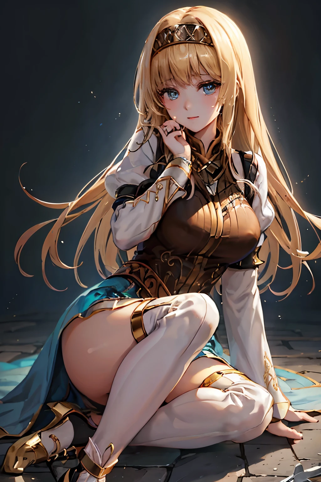 （（（ＳＦＷ、sound、Highest quality、first-clasasterpiece、Normal body、8K、Detailed face、Ultra-precision、Normal hand、Normal finger、５Finger、Highest）））、beautiful girl、Golden blonde;1.4、slender、low length、thin feet、Alisha、Princess、Valkyrie Profile、Fleeting、blush、Dungeons、On all fours、Crawl、Lift up your skirt yourself、Pure white pants、I can see your pants