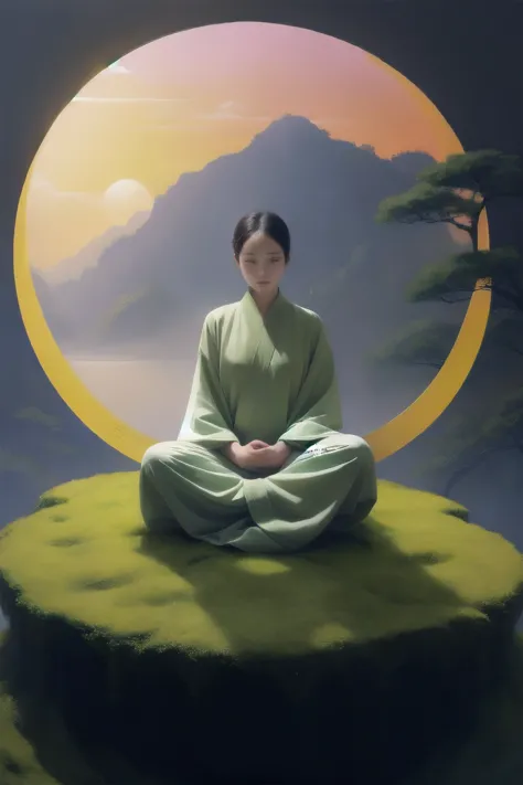 1 girl,moon,sun，Tai Chi diagram，Very high quality，Best masterpiece，Vibrant colors，Rich colors