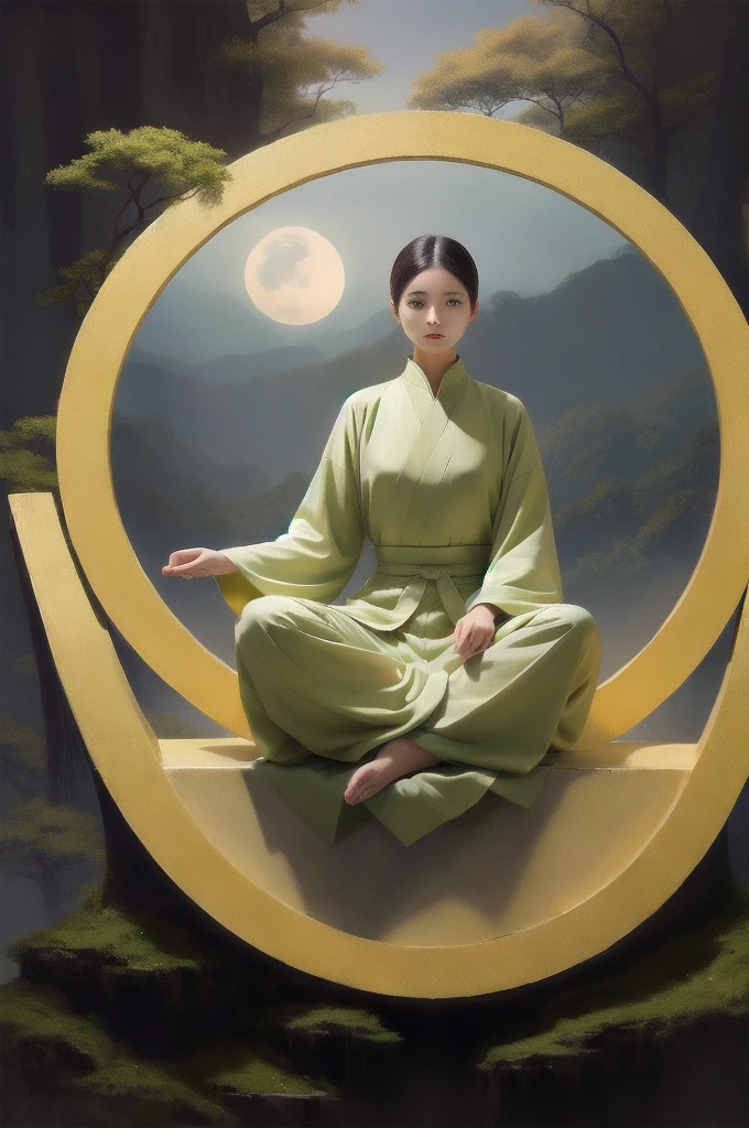 1 girl,moon,sun，Tai Chi diagram，Very high quality，Best masterpiece，Vibrant colors，Rich colors