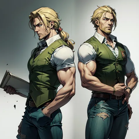 character anime man, full body, standing, strong, long blonde hair, ((design sketches)), (masterpiece), extremely detailed, (ori...