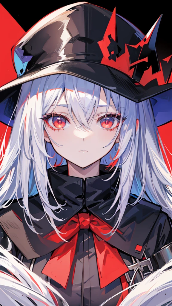 Close-up portrait of a person in uniform and hat, Lucky Winner, portrait Gap Moe Yandere Grimdark, Gap Moe Yandere Grimdark, 2b, 2b ..., from Arknights, Alucard, Arknights, vampire, Detailed Anime Character Art, 1 7 year old anime goth girl, With eyes that glow red, 2D Anime Style