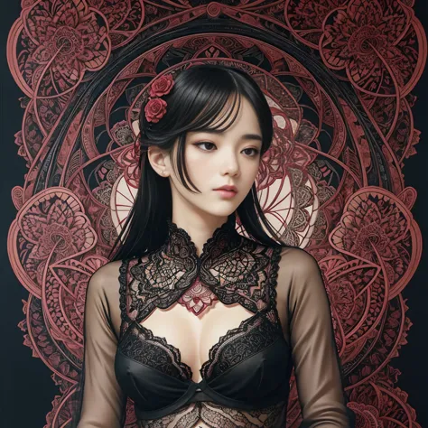 official art, unity 8k wallpaper, ultra detailed, beautiful and aesthetic, Black see-through blouse, Black see-through camisole,...