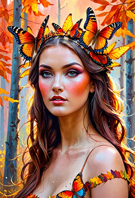 painting of a woman with a butterfly headpiece and a butterfly on her head, digital art inspired by wojciech kossak, shutterstoc...