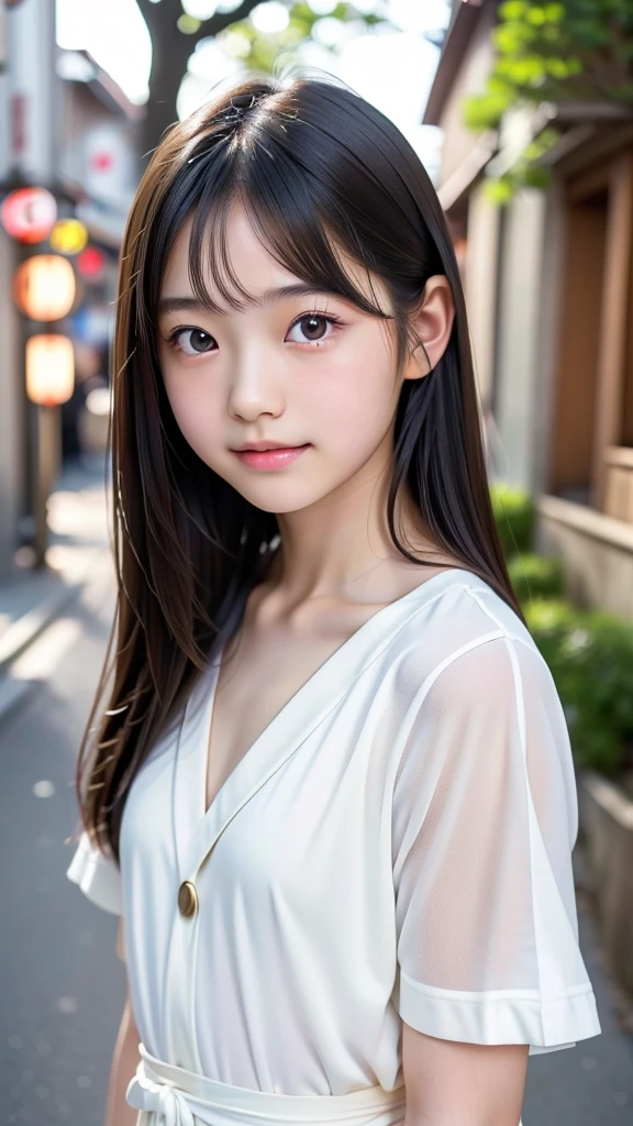12 years old, (japanese Famous idol:1.4) (1cute girl:1.4) (very young face:1.4) best quality, face focus, soft light, ultra high res, (photorealistic:1.4), RAW photo, 1japanese girl, solo, cute, (pupil, lights in the eyes), detailed cute face, (small chest),(high resolution detail of human skin texture), Damask Shirt Dress, (portrait)