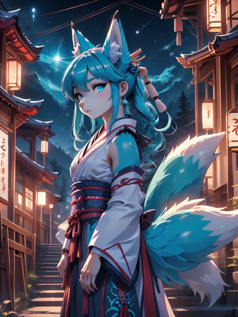 miku hatsune x debt , purple body alta definicion buena anatomia add_detail:1, blue fur,kitsune ears, tatuaje tribal add_detail:...