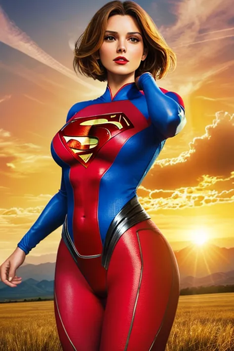superwoman,laurel kent, earth 11, DC Universe, floating in the air,passionate and compassionate look,mature woman,short bob hair...
