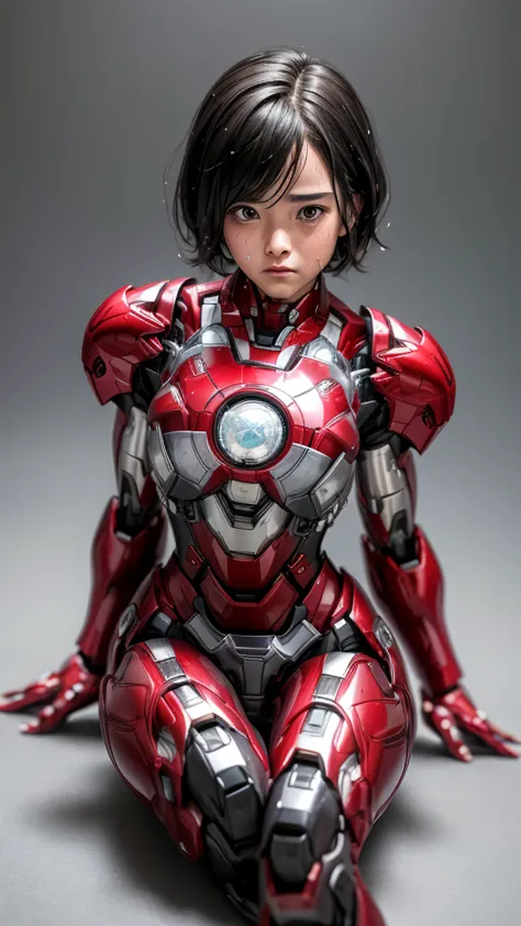 Highest quality　8k Iron Man Suit Girl　Junior high school girl　Sweaty face　cute　short hair　boyish　Steam coming from the head　My h...
