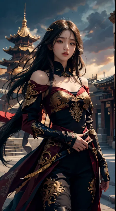 realistic interpretation of eunwol from maplestory: a young adult asian woman with long, flowing black hair and piercing violet ...