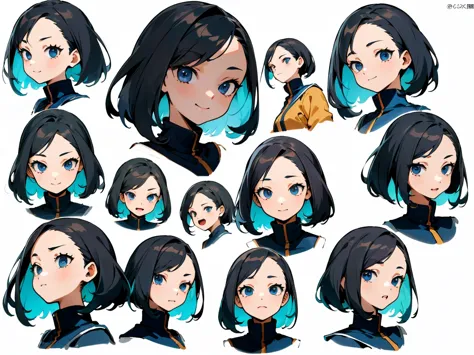 (masterpiece, best quality), 1girl, anime character facial expression sheet, Draw one facial expression from various directions ...