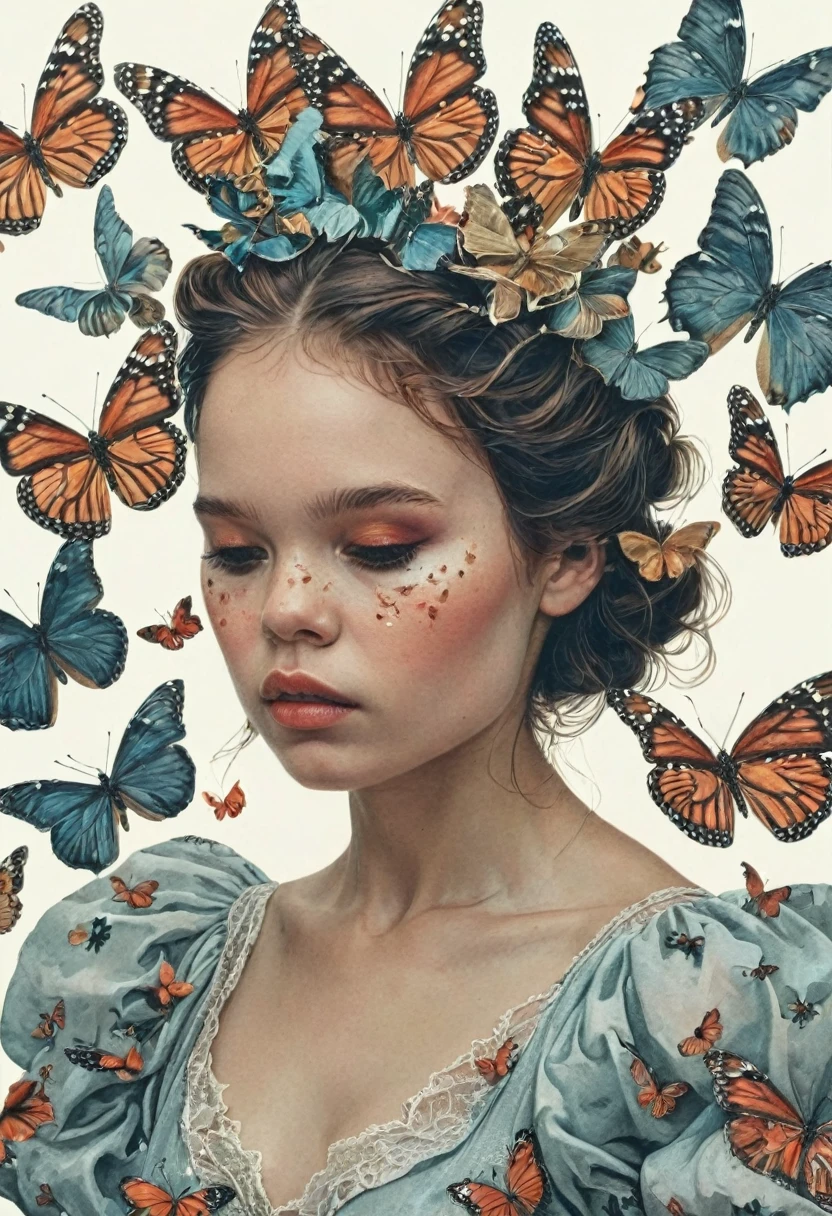 Jordan, ringing, 4K, Human Development Report, Anna Razumovskaya, Kathy Bow, Antonio Mora, Aminola Rezai, Giovanni Bordini, Art, realistic Art.
close up, portrait, Silhouette of woman surrounded by butterflies, Trending on pixabay, Very beautiful dress, cute Artwork, Cinderella, Beautiful shape, polishing, outdoor, Pinterest, stencil, scales, White background, symbol, Oily face, Oily skin,  The picture texture is high, World Photographic Masterpieces, Highly textured film grain, realism,