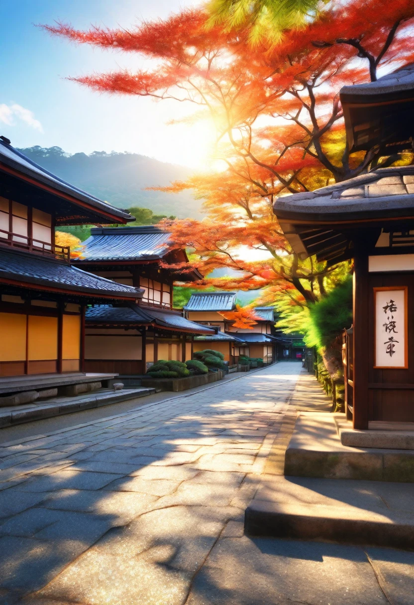 Kyoto,tourist spot,sunny,Blur the background,Glitter effect,Highest quality, 8K, High resolution, masterpiece:1.2, Very detailed, Realistic:1.37, High resolution, 超High resolution, Ultra-fine painting, Very detailed, Professional, Vibrant colors