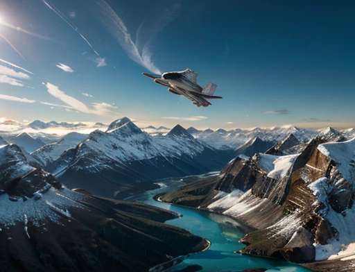  Динамическая фотография. Космический корабль летит низко над ледяными горами 